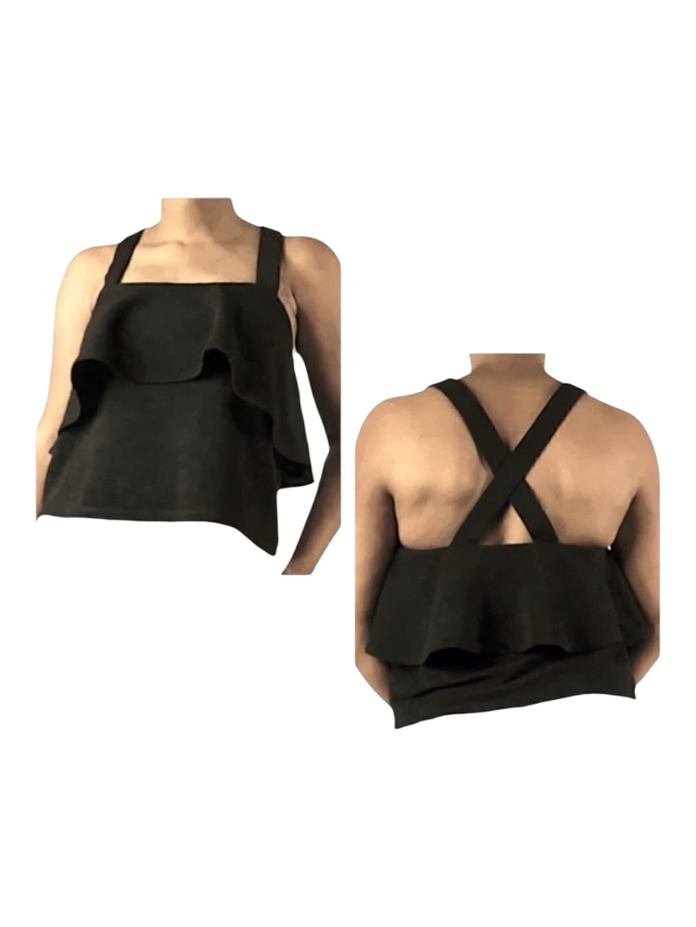 New Madewell Texture & Thread Tiered Crop Tank Top Black Crossback Ruffle